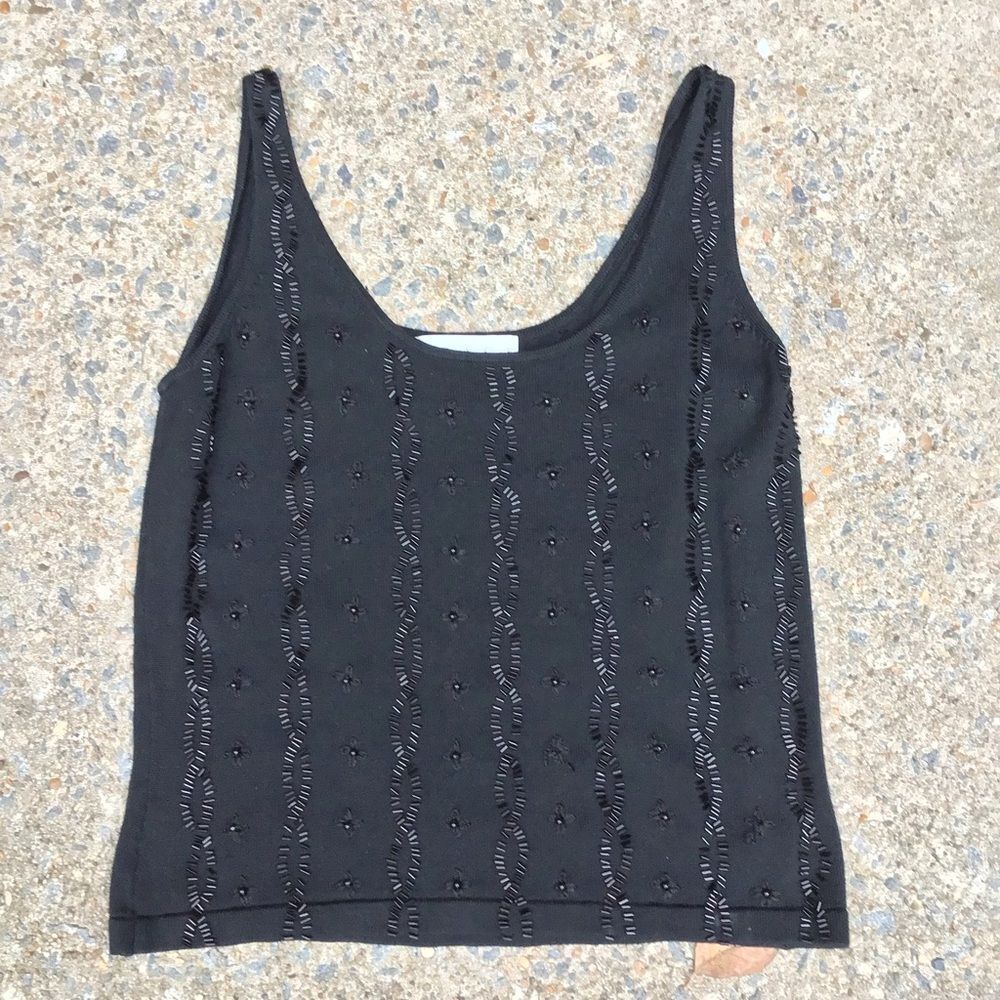 Vintage Grace Knitwear Black 100% Silk beaded holiday sleeveless blouse